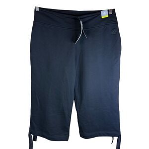 Adidas Women Luxe Knit Capri Pants Black Adjustable Tie Waist Performance Size L